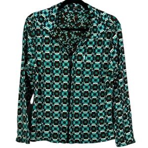 Miss Nikky Reversible Cotton Geometric Floral Full Zip Jacket Medium Blue Brown